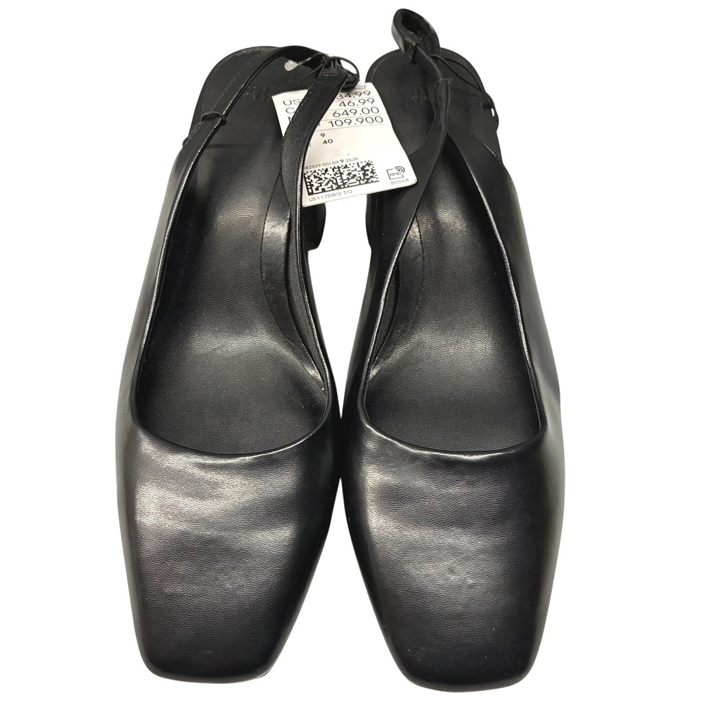 H&M Slingback Pumps Square Toe Womens 9 Black Block Heel Dress Shoes NWT